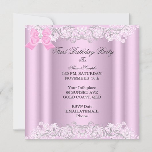 Foto van Little Princess First Birthday Party Kaart (Achterkant)