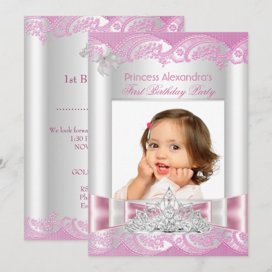 Foto van Little Princess Girl First Birthday Kaart (Voorkant / Achterkant)