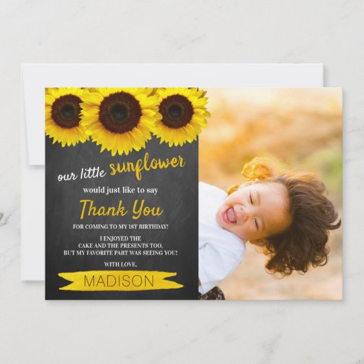 Foto van Little Sunflower Chalkboard Birthday Bedankkaart (Voorkant)