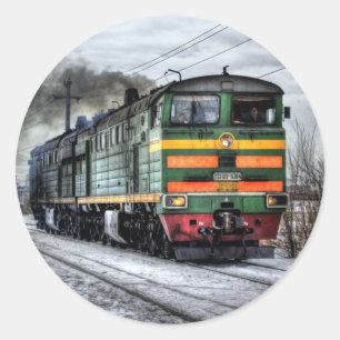 Foto van locomotieven van oude stoommotoren ronde sticker