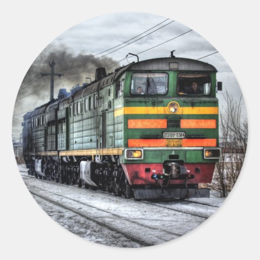 Foto van locomotieven van oude stoommotoren ronde sticker (Voorkant)