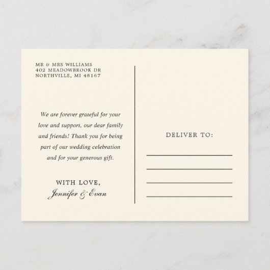 Foto van Love and Bedankt Black Weddenschap Hartel Briefkaart (Achterkant)