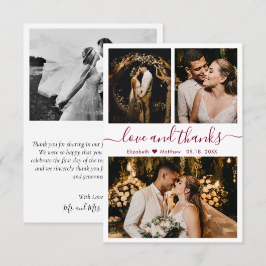 Foto van Love and Bedankt Burgundy Script Weduwen (Voorkant / Achterkant)