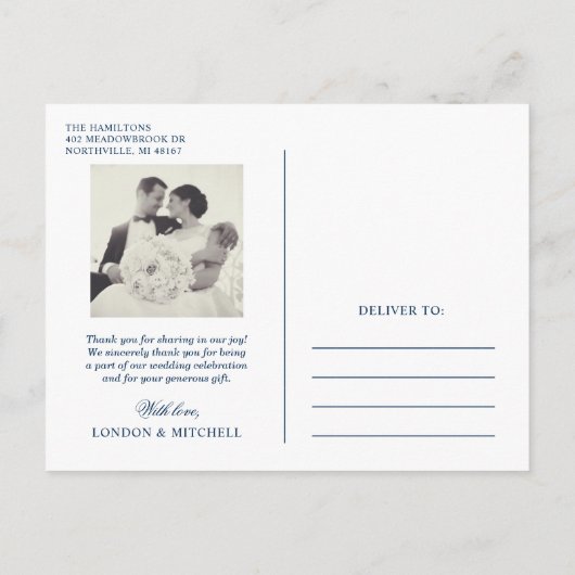Foto van Love and Bedankt Navy Blue Wedding Briefkaart (Achterkant)