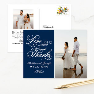 Foto van Love and Bedankt Navy Blue Wedding Briefkaart
