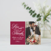 Foto van Love and Bedankt Red Wedding Briefkaart (Staand voorkant)