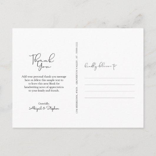 Foto van Love and Bedankt Script Wedding Briefkaart (Achterkant)