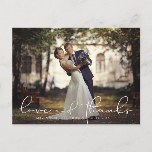 Foto van Love and Bedankt Script Wedding Briefkaart (Voorkant)