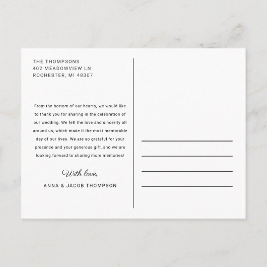 Foto van Love and Bedankt Script Weduwen Hartelijk Briefkaart (Achterkant)