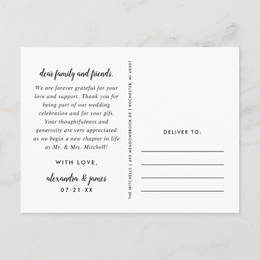 Foto van Love and Bedankt Script Weduwen Hartelijk Briefkaart (Achterkant)