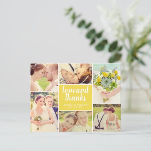 Foto van Love and Bedankt Yellow Wedding Collage Briefkaart (Staand voorkant)