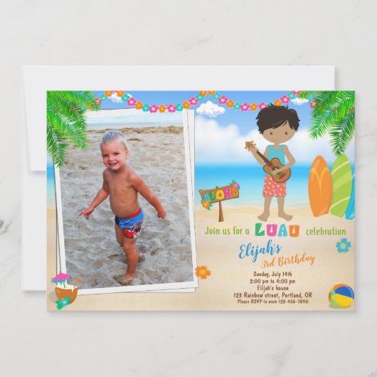 Foto van Luau verjaardagsuitnodiging Tropisch stra Kaart (Voorkant)