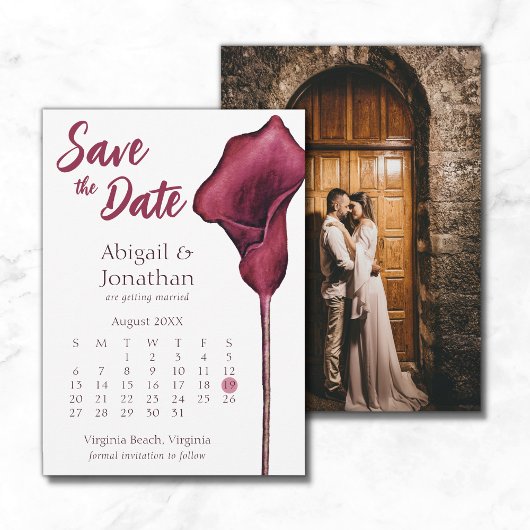Foto van Magenta Calla Lily Waterverf Flower Weddi Save The Date