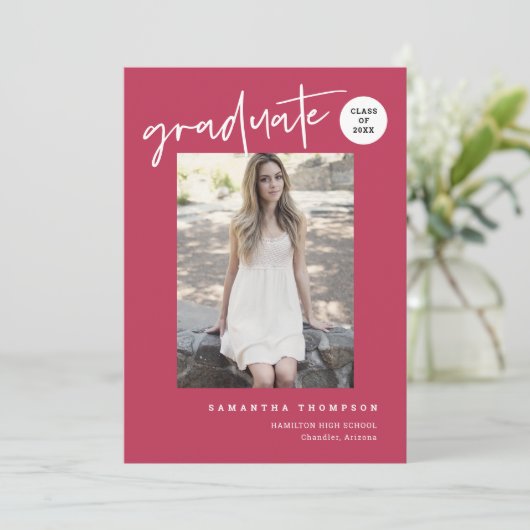 Foto van Magenta School Afstudeerder Modern Minima Kaart (Staand voorkant)