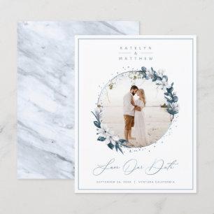 Foto van Magnolia Floral & Dusty Blue Circle Save The Date