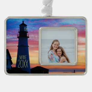 Foto van Maine Lighthouse Verzilverd Omlijst Ornament