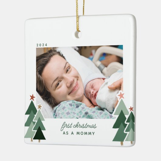 Foto van Mammie's eerste kerstfeest Rustic Trees Keramisch Ornament (Links)