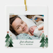 Foto van Mammie's eerste kerstfeest Rustic Trees Keramisch Ornament (Voorkant)