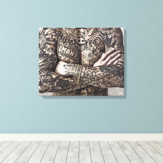 Foto van mannelijk Tattoo Canvas Afdruk (Insitu (Houten vloer))
