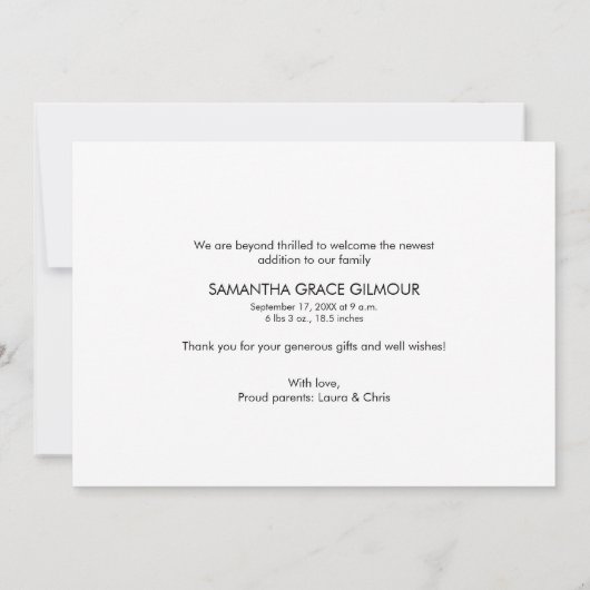 Foto van Matin Dank je wel script Baby Girl Aankondiging (Achterkant)