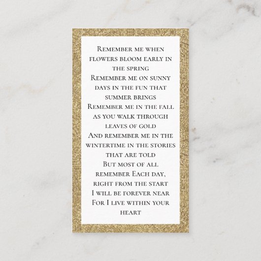 Foto van Memorial Funeral Prayer Kaart Visitekaartje (Achterkant)