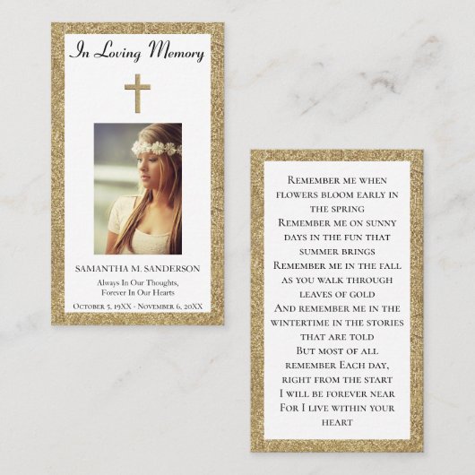 Foto van Memorial Funeral Prayer Kaart Visitekaartje (Voorkant / Achterkant)
