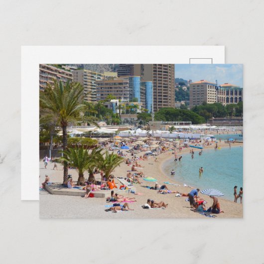 Foto van mensen op het strand in Monte Carlo Briefkaart (Voorkant / Achterkant)
