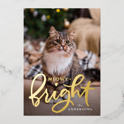 Foto van Meowy and Bright Script Cat Folie Feestdagenkaart (Voorkant)