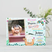Foto van Mermaid en Pirate verjaardagsuitnodiging Kaart (Staand voorkant)