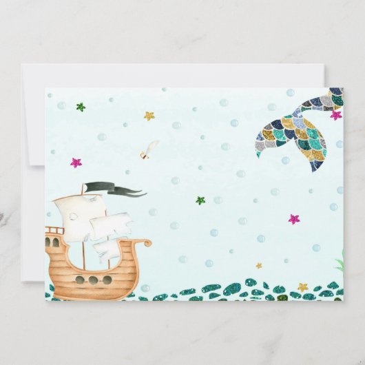 Foto van Mermaid en Pirate verjaardagsuitnodiging Kaart (Achterkant)