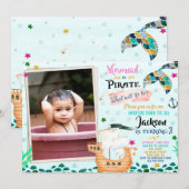 Foto van Mermaid en Pirate verjaardagsuitnodiging Kaart (Voorkant / Achterkant)