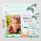 Foto van Mermaid en Pirate verjaardagsuitnodiging Kaart (Voorkant / Achterkant)