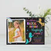 Foto van Mermaid en Unicorn verjaardagsuitnodiging Kaart (Staand voorkant)