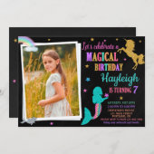 Foto van Mermaid en Unicorn verjaardagsuitnodiging Kaart (Voorkant / Achterkant)