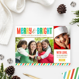 Foto van Merry and Bright Bold Colors en Stripes Feestdagenkaart
