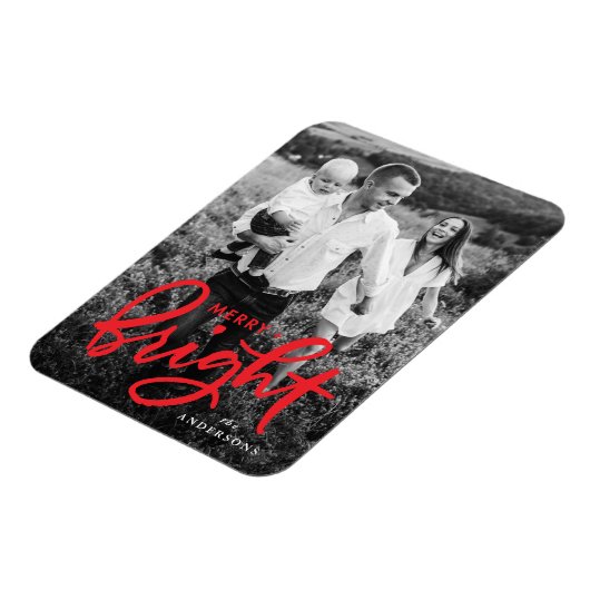 Foto van Merry and Bright Bold Red Script Holiday Magneet (Linkerzijde)