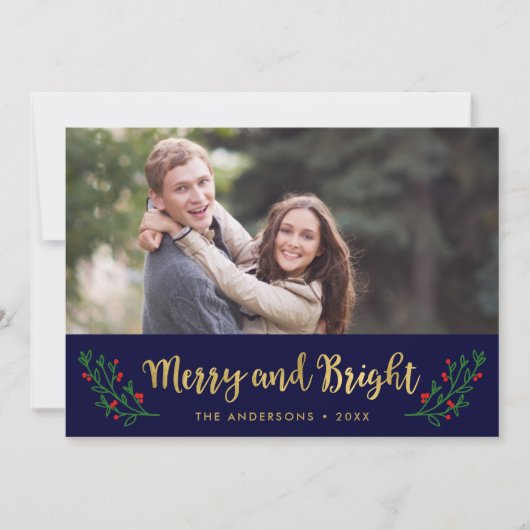 Foto van Merry and Bright Festive Foliage Holiday Feestdagenkaart (Voorkant)