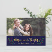 Foto van Merry and Bright Festive Foliage Holiday Feestdagenkaart (Staand voorkant)