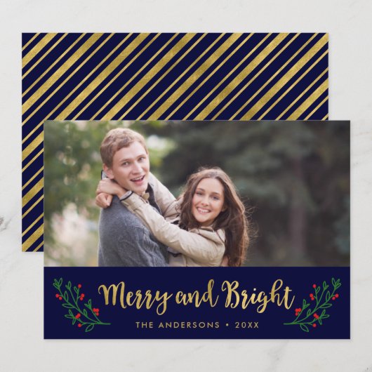 Foto van Merry and Bright Festive Foliage Holiday Feestdagenkaart (Voorkant / Achterkant)