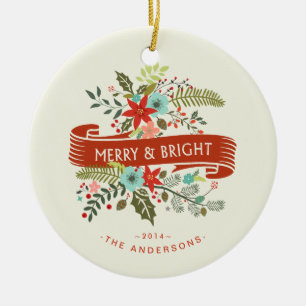 Foto van Merry and Bright Floral Holiday Keramisch Ornament