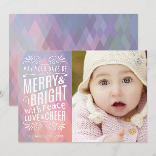 Foto van Merry and Bright Modern Geometric Pastel Feestdagenkaart (Voorkant / Achterkant)