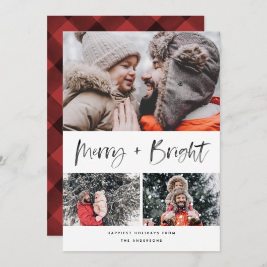 Foto van Merry and Bright Modern penseelscript Feestdagenkaart (Voorkant / Achterkant)