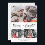 Foto van Merry and Bright Modern penseelscript Feestdagenkaart<br><div class="desc">Deze elegante en stijlvolle fotokaart voor feestdagen is zeker dit jaar nog vrolijk! Het voorzien van een vreugdevol sentiment in borstelmanuscript met een inky textuur die "Merry en Bright"zegt personaliseer de tekst op de bodem en de foto's met uw. Komt met een klassiek rood en zwart patroon op de rug...</div>