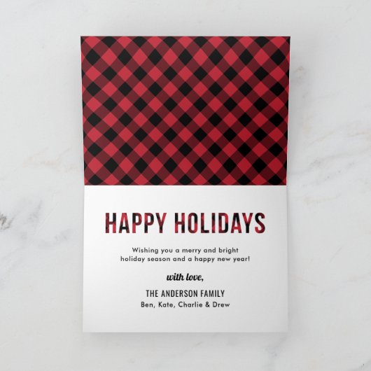 Foto van Merry and Bright Modern Red Buffalo Feestdagen Kaart (Binnen)