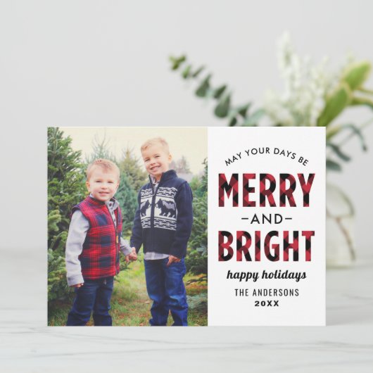 Foto van Merry and Bright Modern Red Buffalo Feestdagenkaart (Staand voorkant)