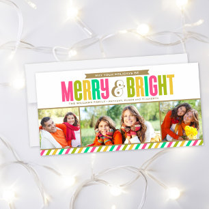 Foto van Merry and Bright Neon Colors en Stripes Feestdagenkaart
