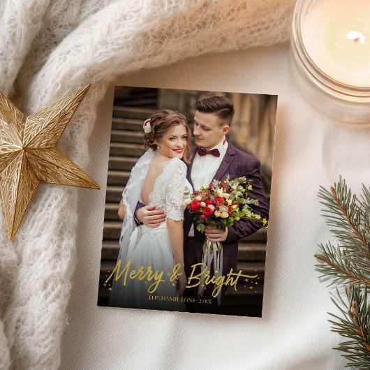 Foto van Merry And Bright Newlywed Christmas Holid Briefkaart