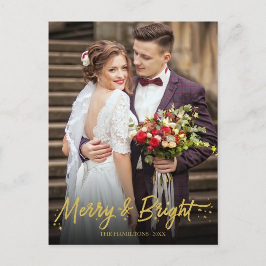 Foto van Merry And Bright Newlywed Christmas Holid Briefkaart (Voorkant)