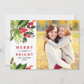 Foto van Merry and Bright Red Waterverf Greenery Feestdagenkaart (Voorkant)