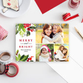 Foto van Merry and Bright Red Waterverf Greenery Feestdagenkaart